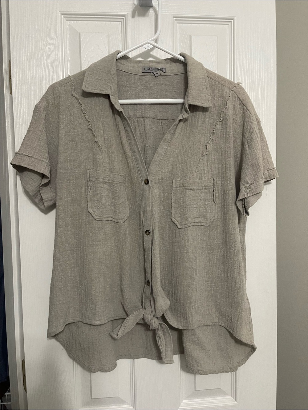 Gray Button Front Tie-Hem Shirt